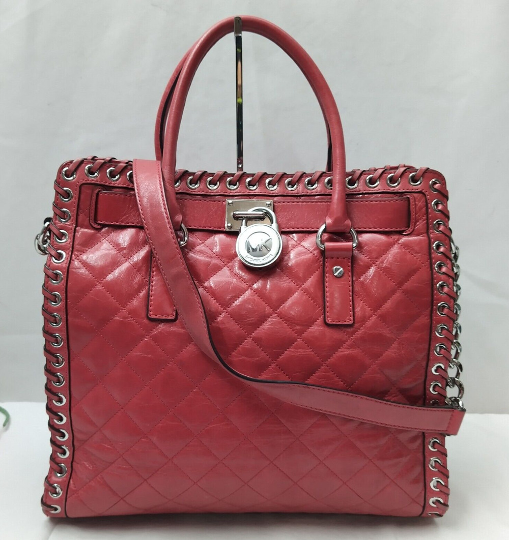 Michael Kors Hippie Grommet Hamilton Red Quilted Leather Large Tote Bag